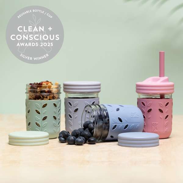 8oz Glass Mason Jars with Silicone Sleeves (4pk) by Elk and Friends - Best Reusable Bottle / Cup - Product Reviews - Clean + Conscious Awards