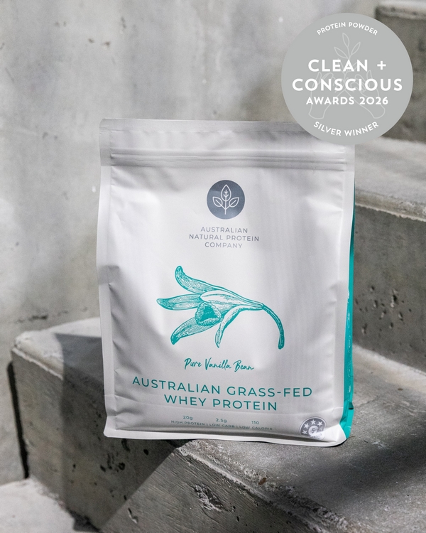 Pure Vanilla Bean Grass Fed Whey Protein by Aus Natural Protein – Silver, Best Protein Powder, Clean + Conscious Awards 2026
