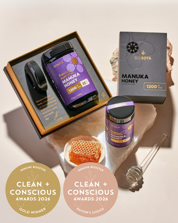 Biosota Certified Organic Manuka Honey (MGO 1200+) NPA 25+ by Biosota Organics – Gold + Editor's Choice, Best Immune Booster, Clean + Conscious Awards 2026