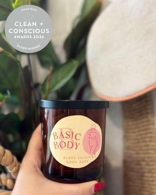 Berry Eclair Sugar Body Buff by Basic B Body – Silver, Best Vegan Body Care, Clean + Conscious Awards 2026