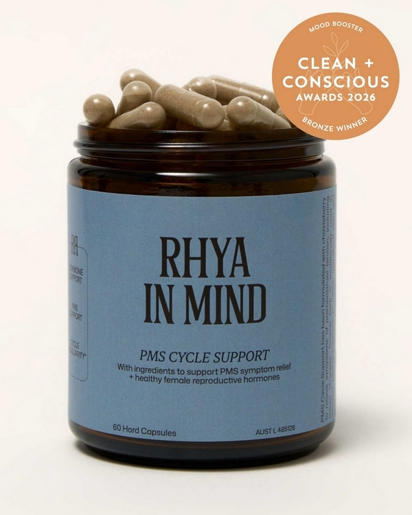PMS Cycle Support by RHYA in MIND – Bronze, Best Mood Booster, Clean + Conscious Awards 2026