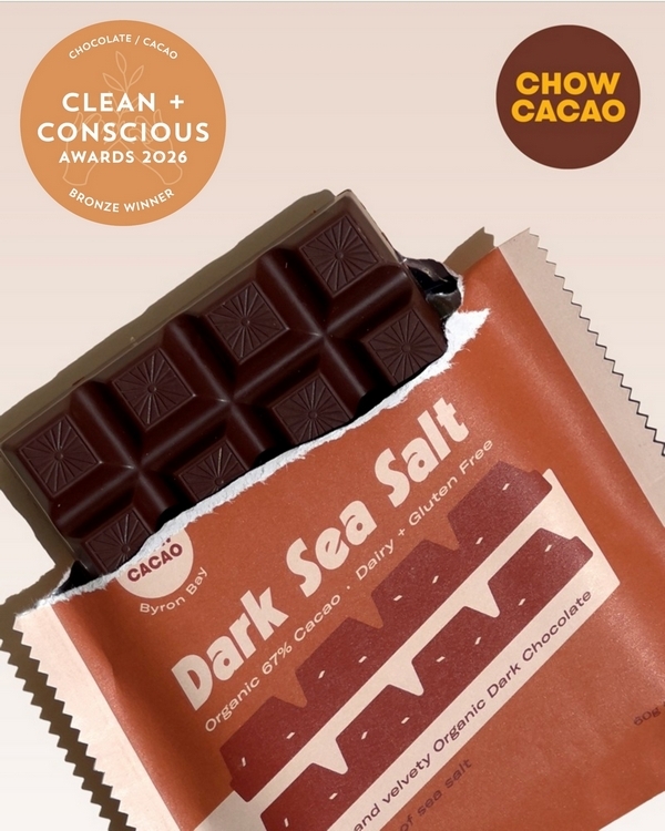 Dark Sea Salt by Chow Cacao – Bronze, Best Ethical Chocolate / Cacao, Clean + Conscious Awards 2026
