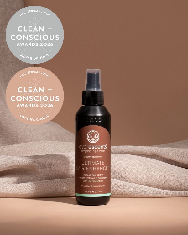 Organic Geranium Ultimate Hair Enhancer by EverEscents – Silver + Editor's Choice, Best Natural Hair Serum / Tonic, Clean + Conscious Awards 2026