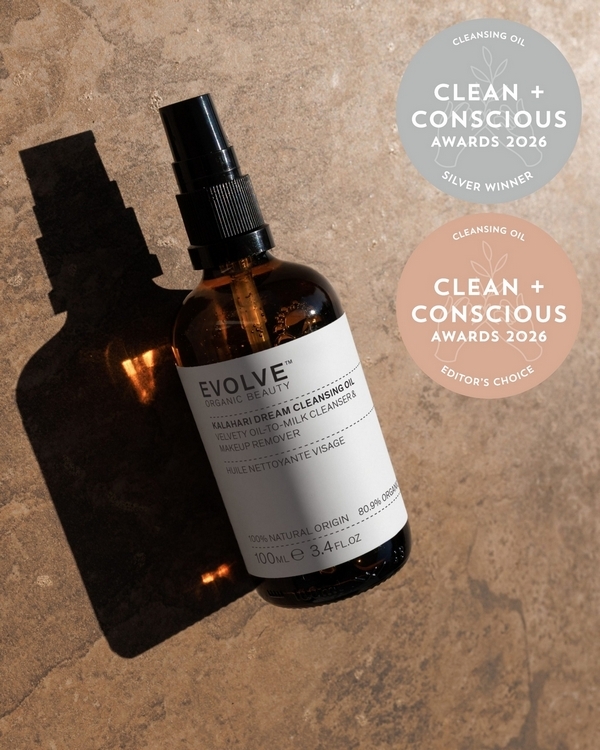 Kalahari Dream Cleansing Oil by Evolve Beauty – Silver + Editor's Choice, Best Cleansing Oil, Clean + Conscious Awards 2026