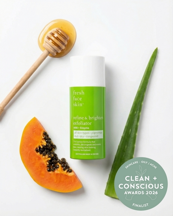 Refine & Brighten Exfoliator by Fresh Face Skin – Finalist, Best Skincare for Oily Skin / Acne, Clean + Conscious Awards 2026