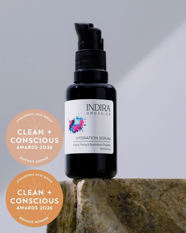 Hydration Serum by Indira Organics – Bronze + Editor's Choice, Best Hyaluronic Acid Serum, Clean + Conscious Awards 2026