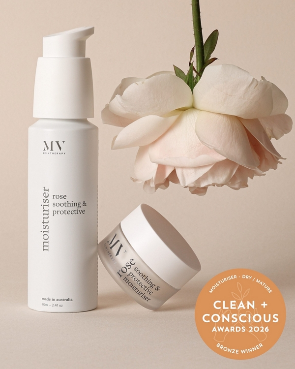 Rose Soothing & Protective Moisturiser by MV Skintherapy – Bronze, Best Face Moisturiser for Dry / Mature Skin, Clean + Conscious Awards 2026