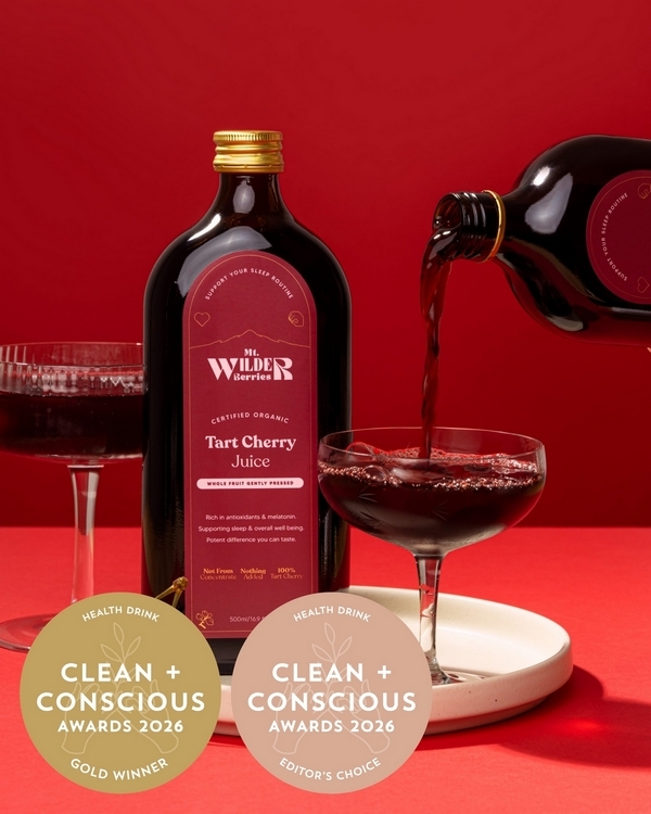 Organic Tart Cherry Juice by Mt. Wilder Berries – Gold + Editor's Choice, Best Health Drink, Clean + Conscious Awards 2026