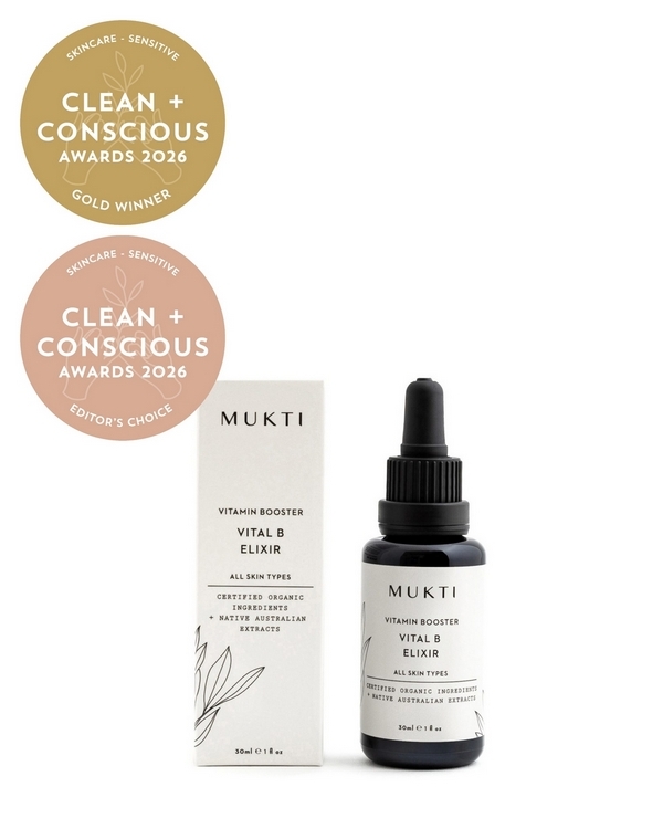 Vital B Elixir by Mukti Organics – Gold + Editor's Choice, Best Skincare for Sensitive Skin, Clean + Conscious Awards 2026