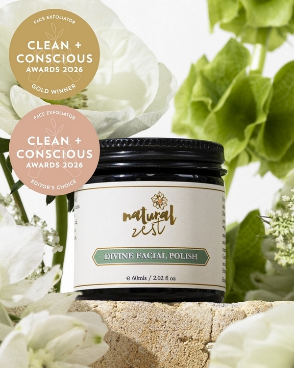 Divine Facial Polish by Natural Zest Skincare – Gold + Editor's Choice, Best Face Exfoliator, Clean + Conscious Awards 2026