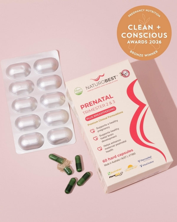 Prenatal Trimester 2 & 3 Plus Breastfeeding by NaturoBest – Bronze, Best Pregnancy Nutrition, Clean + Conscious Awards 2026