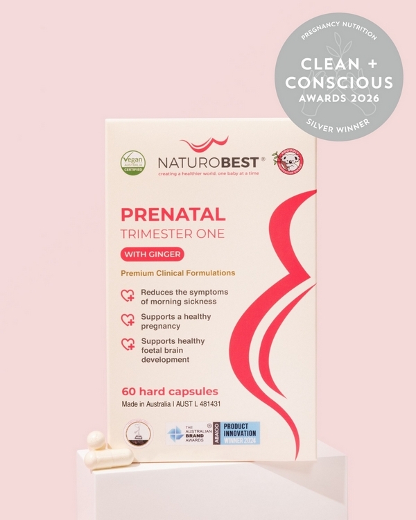 Prenatal Trimester One with Ginger by NaturoBest – Silver, Best Pregnancy Nutrition, Clean + Conscious Awards 2026