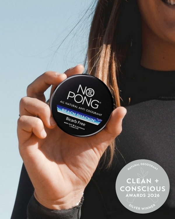 Beach Shackin’ Bicarb Free by No Pong – Silver, Best Natural Deodorant, Clean + Conscious Awards 2026