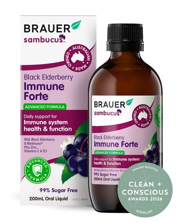 Sambucus Black Elderberry Immune Forte by Brauer – Finalist, Best Immune Booster, Clean + Conscious Awards 2026