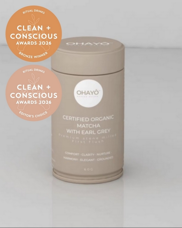 Certified Organic Ceremonial Matcha with Earl Grey by OHAYO Modern Matcha – Bronze + Editor's Choice, Best Ritual Drinks, Clean + Conscious Awards 2026