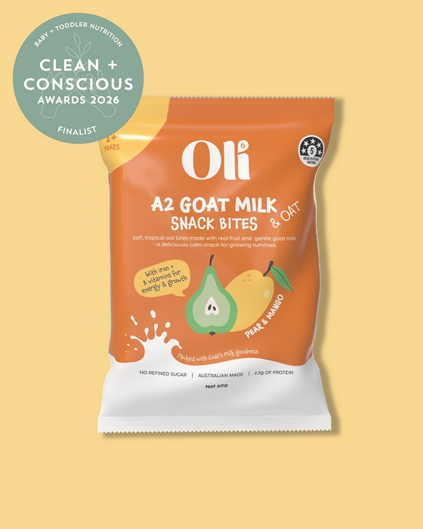 Goat & Oat Snack Bites in Pear & Mango by Oli6 – Finalist, Best Baby + Toddler Nutrition, Clean + Conscious Awards 2026