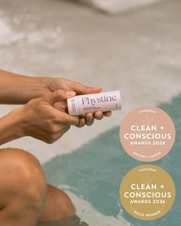 Sensitive Mineral Sunstick Astaxanthin + Mongongo by Phystine Skincare – Gold + Editor's Choice, Best Natural Sunscreen, Clean + Conscious Awards 2026
