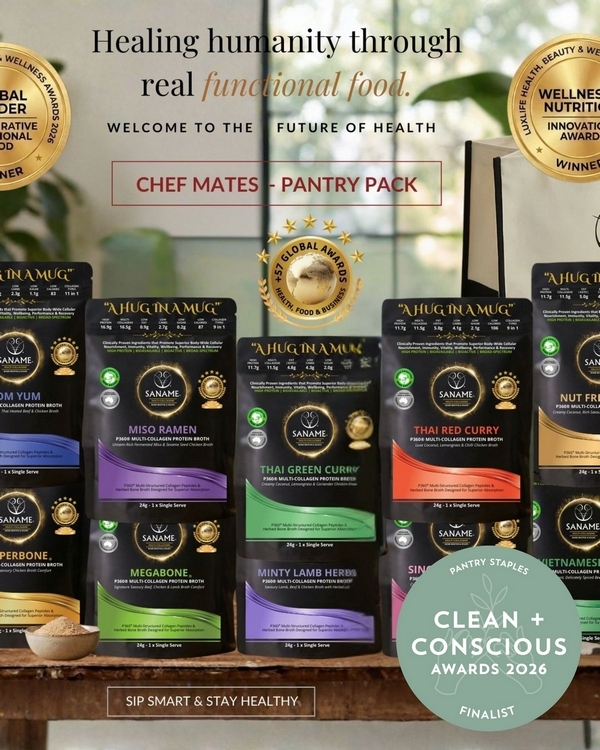 CHEF MATES Pantry Pack – P360™ Multi-Collagen Bone Broths by SANAME – Finalist, Best Pantry Staples, Clean + Conscious Awards 2026