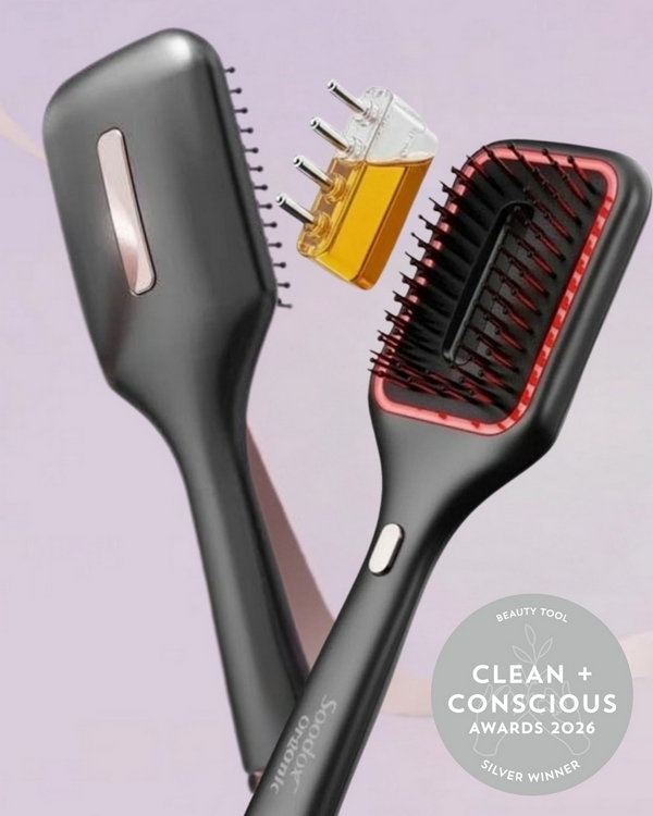 Hair Brush with Oil Dispensing Brush - Red Light Therapy + Vibration by Soodox Organic – Silver, Best Beauty Tool, Clean + Conscious Awards 2026
