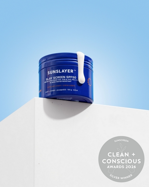 Slay Screen SPF50 Organic Mineral Sunscreen by Sunslayer – Silver, Best Natural Sunscreen, Clean + Conscious Awards 2026