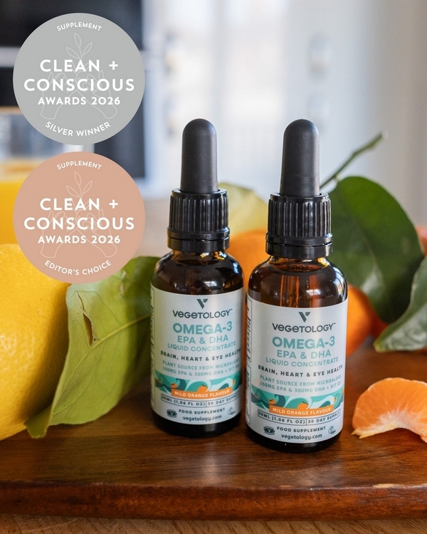 Vegan Omega‑3 Liquid Concentrate by Vegetology – Silver + Editor's Choice, Best Supplement, Clean + Conscious Awards 2026