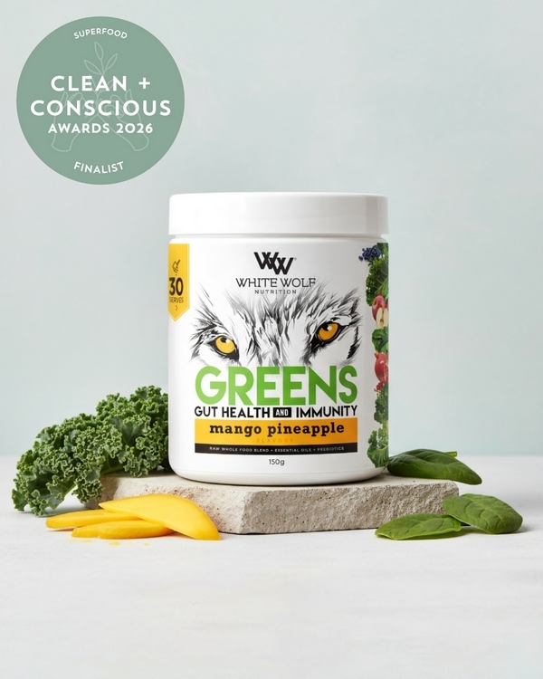 Greens Gut Health & Immunity: Mango Pineapple by White Wolf Nutrition – Finalist, Best Superfood, Clean + Conscious Awards 2026