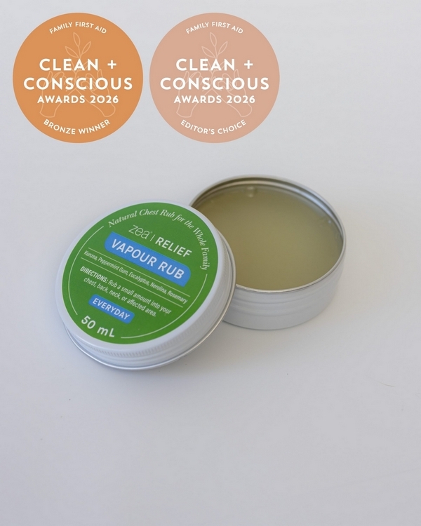 Natural Vapour Rub by Zea Relief – Bronze + Editor's Choice, Best Family First Aid Product, Clean + Conscious Awards 2026