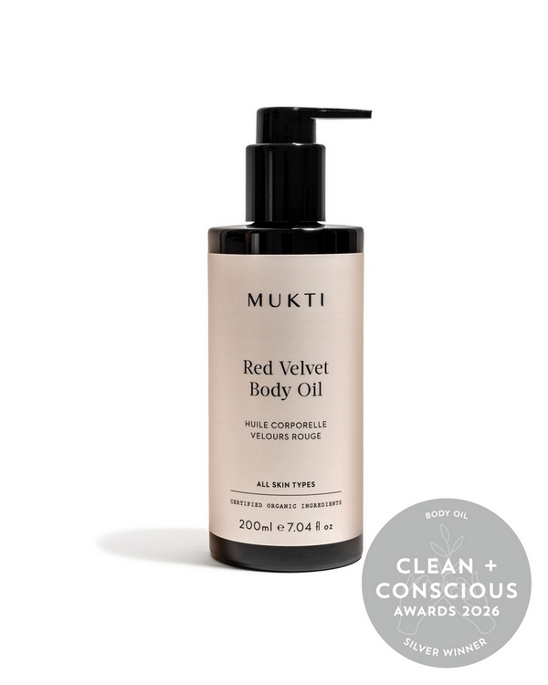 Red Velvet Body Oil by Mukti Organics – Silver, Best Body Oil, Clean + Conscious Awards 2026