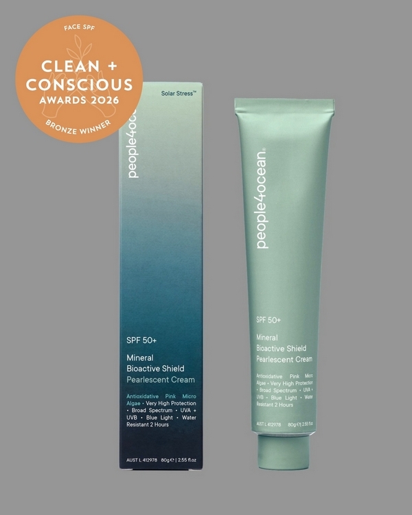 SPF 50 Pearlescent Cream – Mineral Bioactive Shield by People4Ocean – Bronze, Best Face Sunscreen / SPF, Clean + Conscious Awards 2026