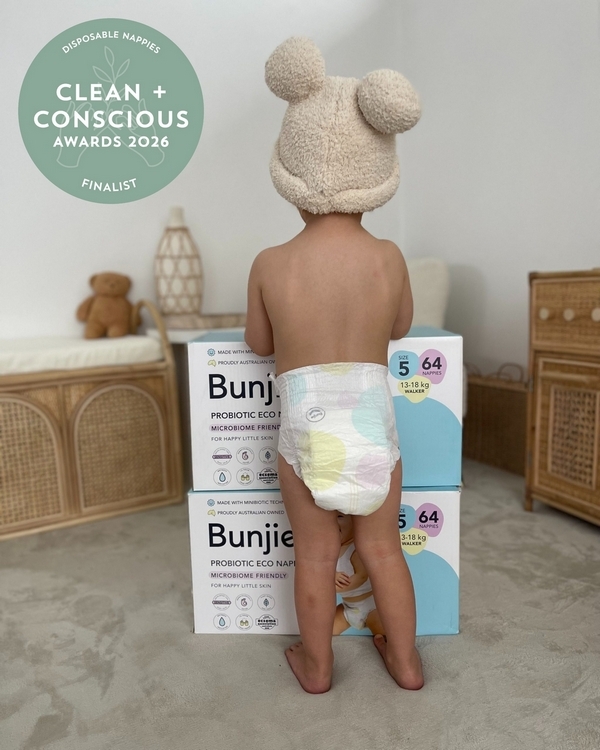 Probiotic Eco Nappies by Bunjie – Finalist, Best Disposable Nappies, Clean + Conscious Awards 2026