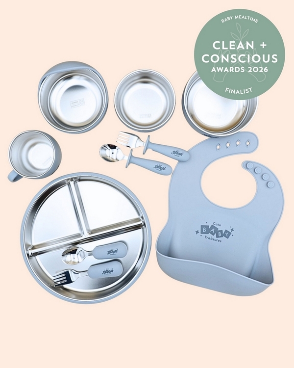 10pcs Stainless Steel Feeding Set With 23cm Plate by Cute Baby Treasures – Finalist, Best Baby Mealtime, Clean + Conscious Awards 2026