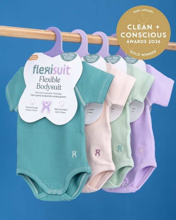 The One-Size Onesie by Flexisuit – Gold, Best Baby Apparel, Clean + Conscious Awards 2026