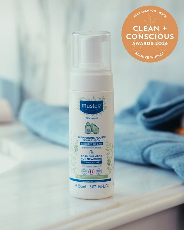 Newborn Foam Shampoo by Mustela – Bronze, Best Natural Baby Wash / Shampoo, Clean + Conscious Awards 2026