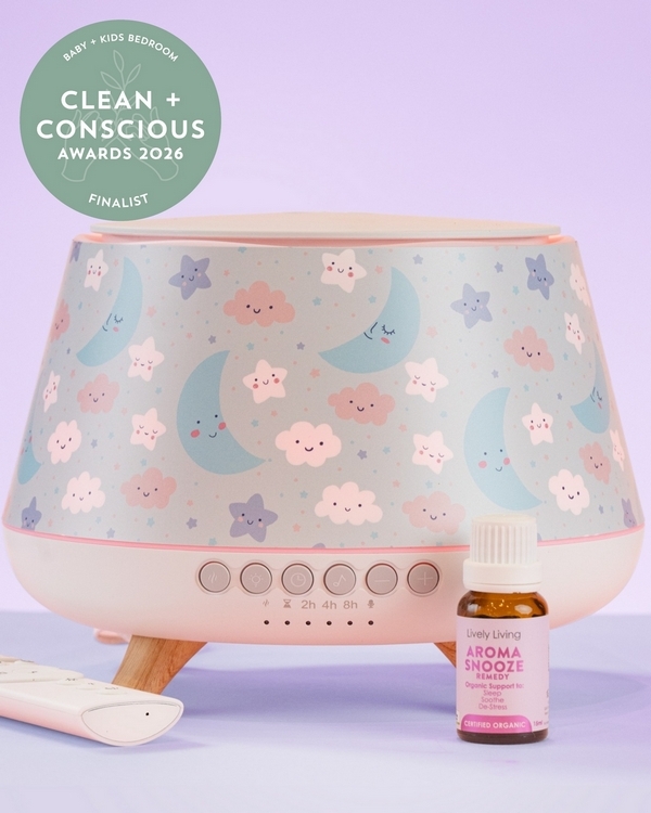 Aroma-Snooze Plus Humidifier + Organic Oil Kit by Lively Living – Finalist, Baby + Kids Bedroom, Clean + Conscious Awards 2026