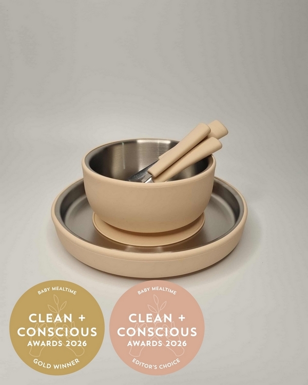 Stainless Steel Baby & Toddler+ Dinner Set by Meadow Lane Collective – Gold + Editor's Choice, Best Baby Mealtime, Clean + Conscious Awards 2026