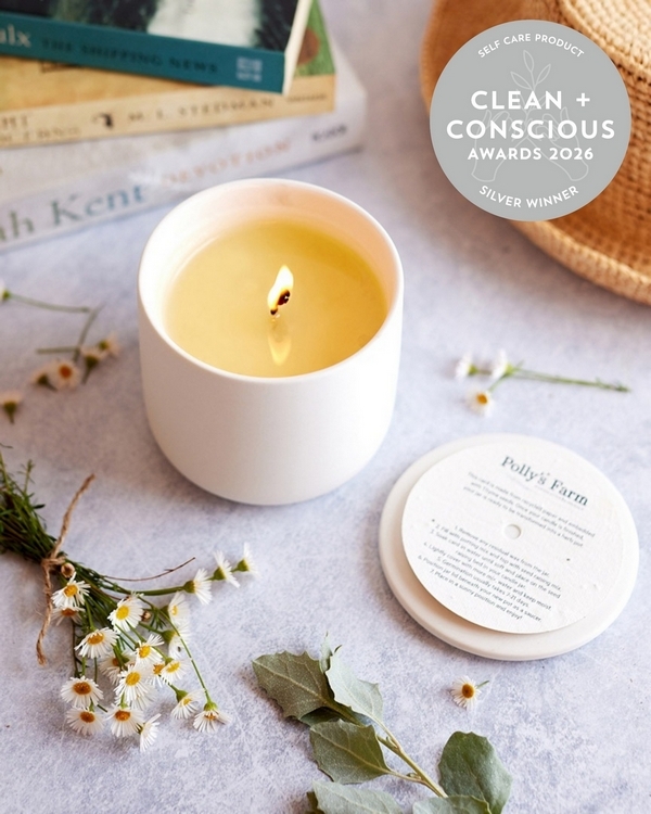 Calming Blend Botanical Candle by Pollys Farm – Silver, Best Self Care, Clean + Conscious Awards 2026