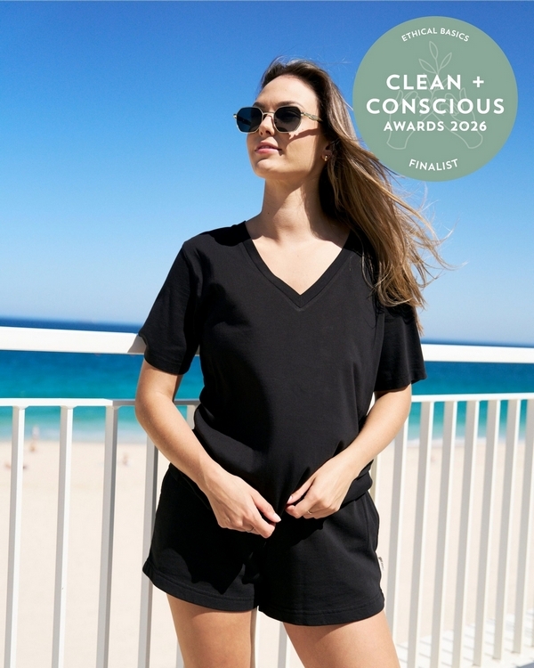 Organic Cotton V-Neck T-shirt by STAPLE Co – Finalist, Best Ethical Basics, Clean + Conscious Awards 2026