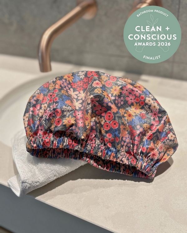 Laminated Cotton Shower Cap Wildflowers by The Laminated Cotton Shop – Finalist, Best Natural Bathroom Product, Clean + Conscious Awards 2026